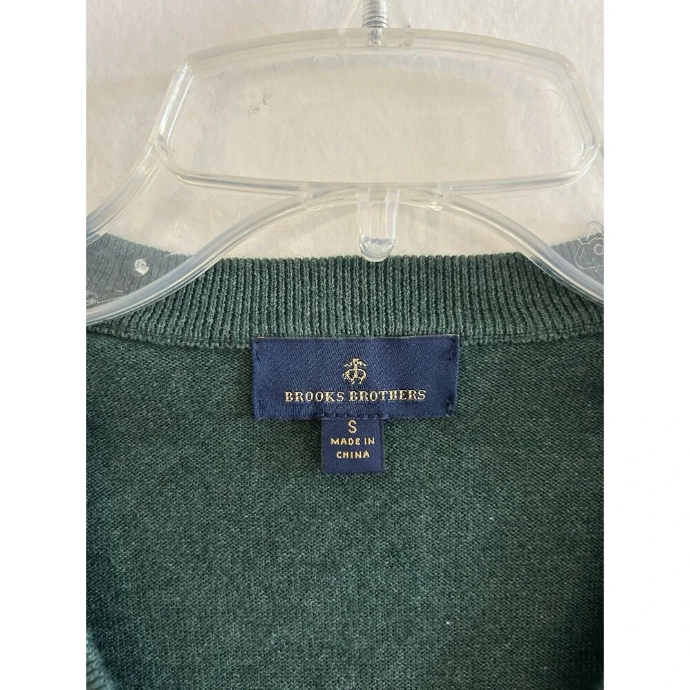Brooks Brother Sweater Mens S Combed Cotton Dark Green V-Neck Long Sleeve